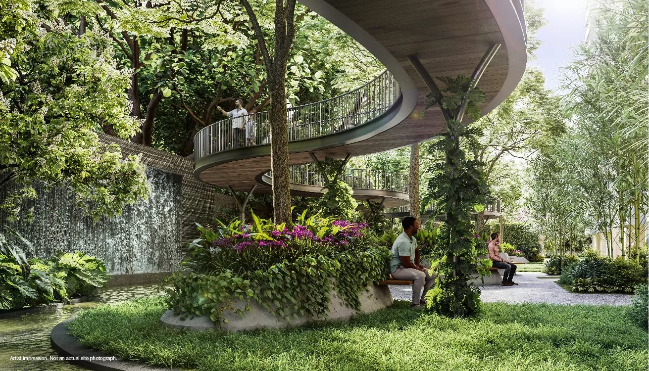Godrej Tiara: Landscaped walkway around a large tree (artist's impression) (artist’s impression)
