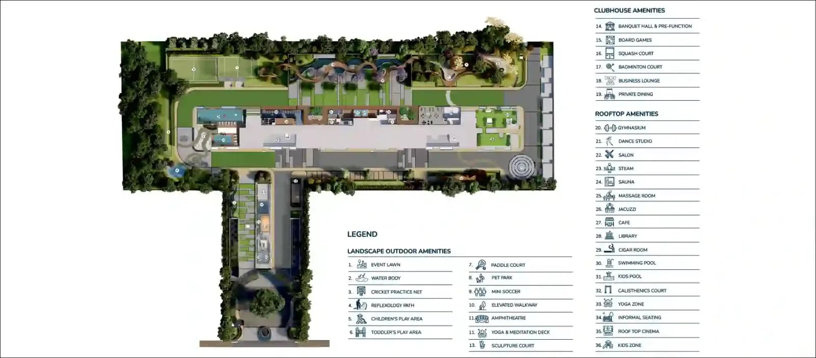 Godrej Tiara: Master layout plan with amenity legend