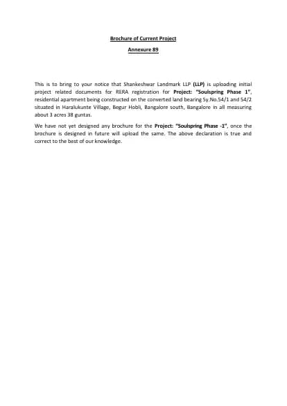 Soulspring Phase 1: Brochure (filed with Karnataka RERA)