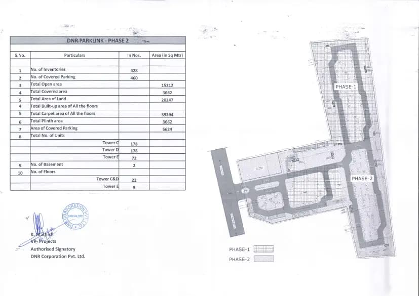 DNR Parklink: Demarcation plan with details certified by Engineer (filed with Karnataka RERA)