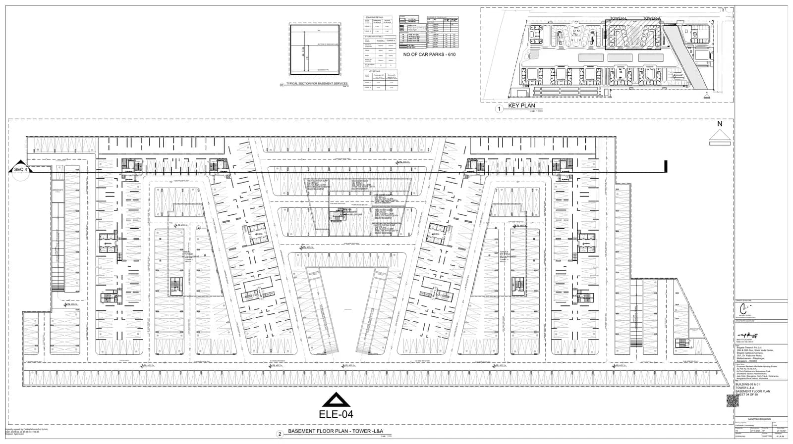 Aurum at Brigade El Dorado: Tower A - Basement Floor Plan (filed with Karnataka RERA)