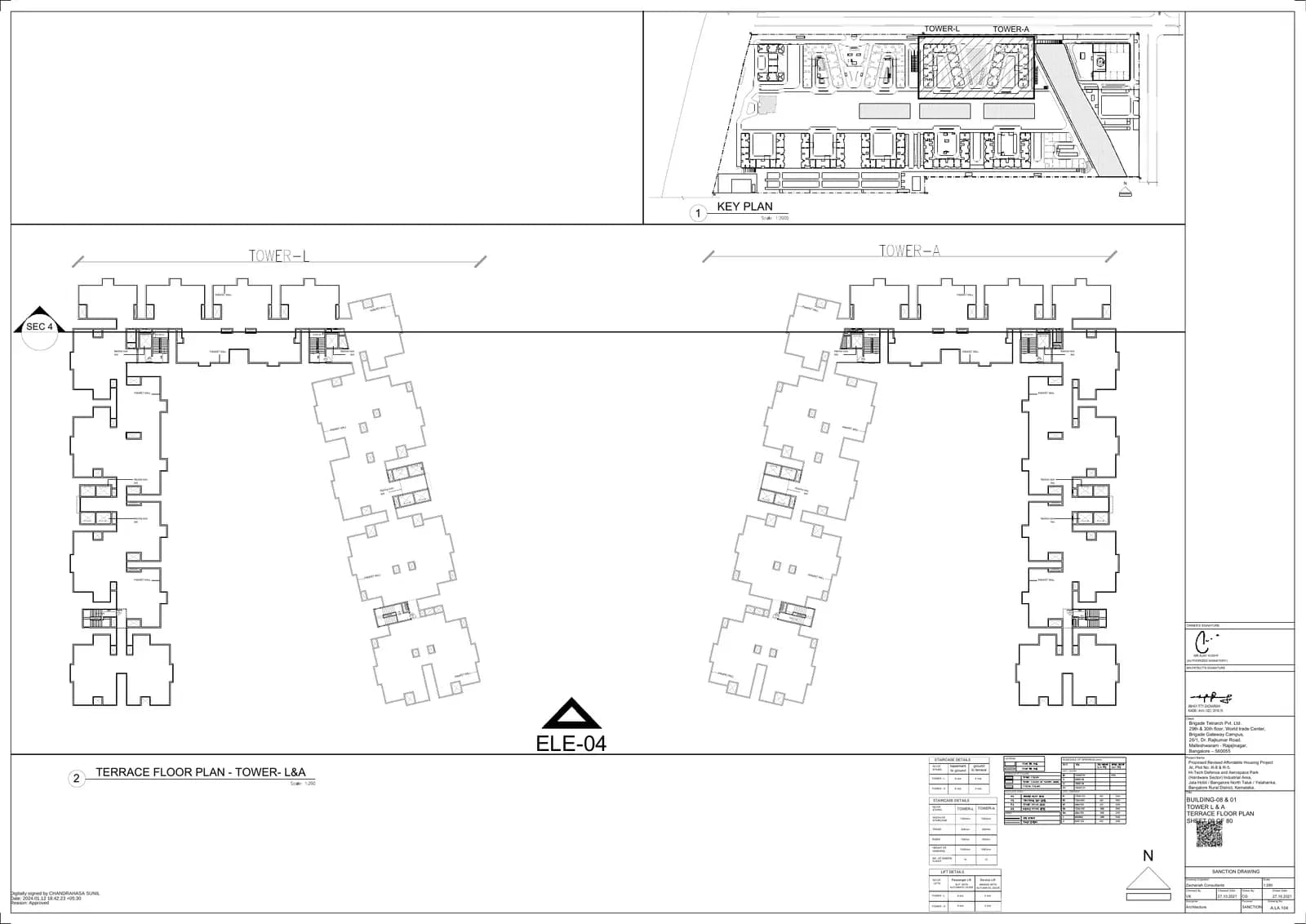 Aurum at Brigade El Dorado: Tower A - Terrace Floor Plan (filed with Karnataka RERA)