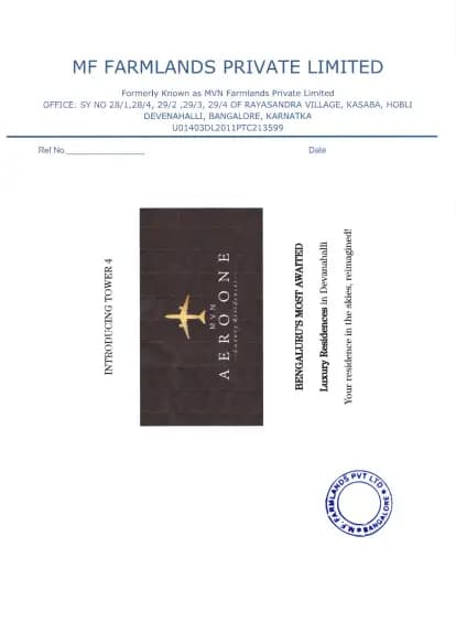 MVN Aero One: Brochure, page 1 (filed with Karnataka RERA)