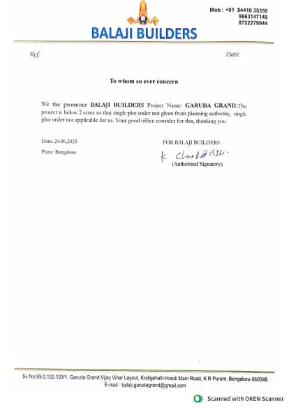 Garuda Grand: Existing Layout Plan (filed with Karnataka RERA)