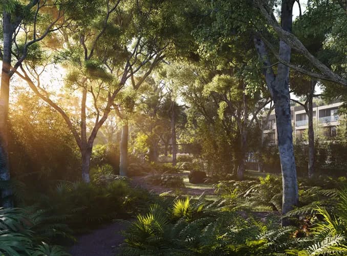 Arvind Forest Trails: Forest trail pathway among greenery (artist’s impression)