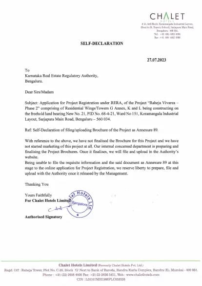Raheja Vivarea: Brochure (filed with Karnataka RERA)