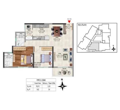 Lakeside 24 floor plan: TYPE D - 2 BHK floor plan