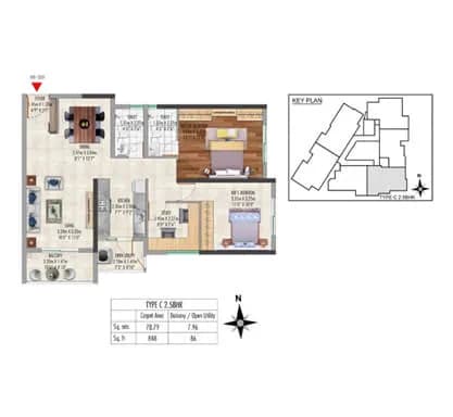 Lakeside 24 floor plan: TYPE C - 2.5 BHK floor plan