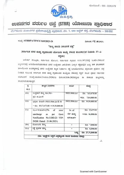 Aiikya Village Sarjapur: STRR building plan Fees Notice, page 1 (filed with Karnataka RERA)