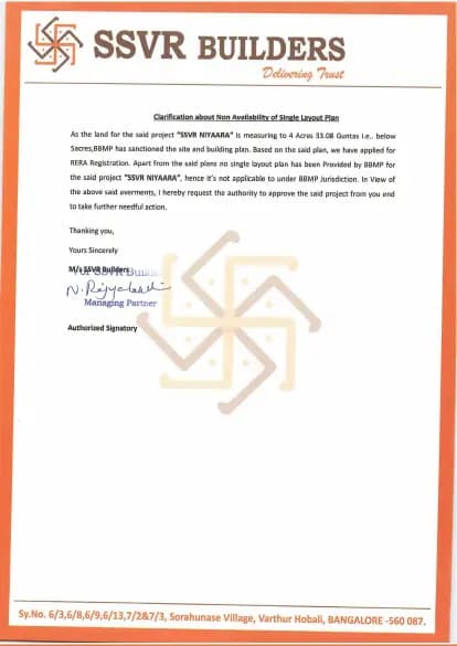 SSVR Niyaara: SINGLE LAYOUT PLAN.pdf (filed with Karnataka RERA)