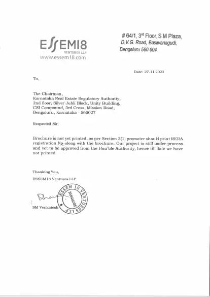 Vedam By Essem18: Brochure (filed with Karnataka RERA)