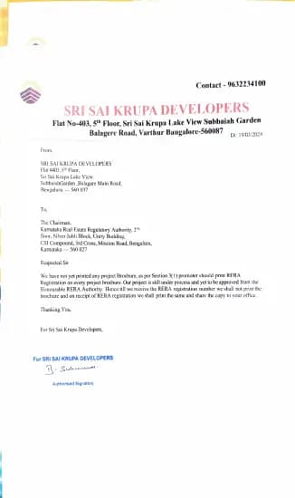 Sri Sai Krupa Meadows: Brochure (filed with Karnataka RERA)