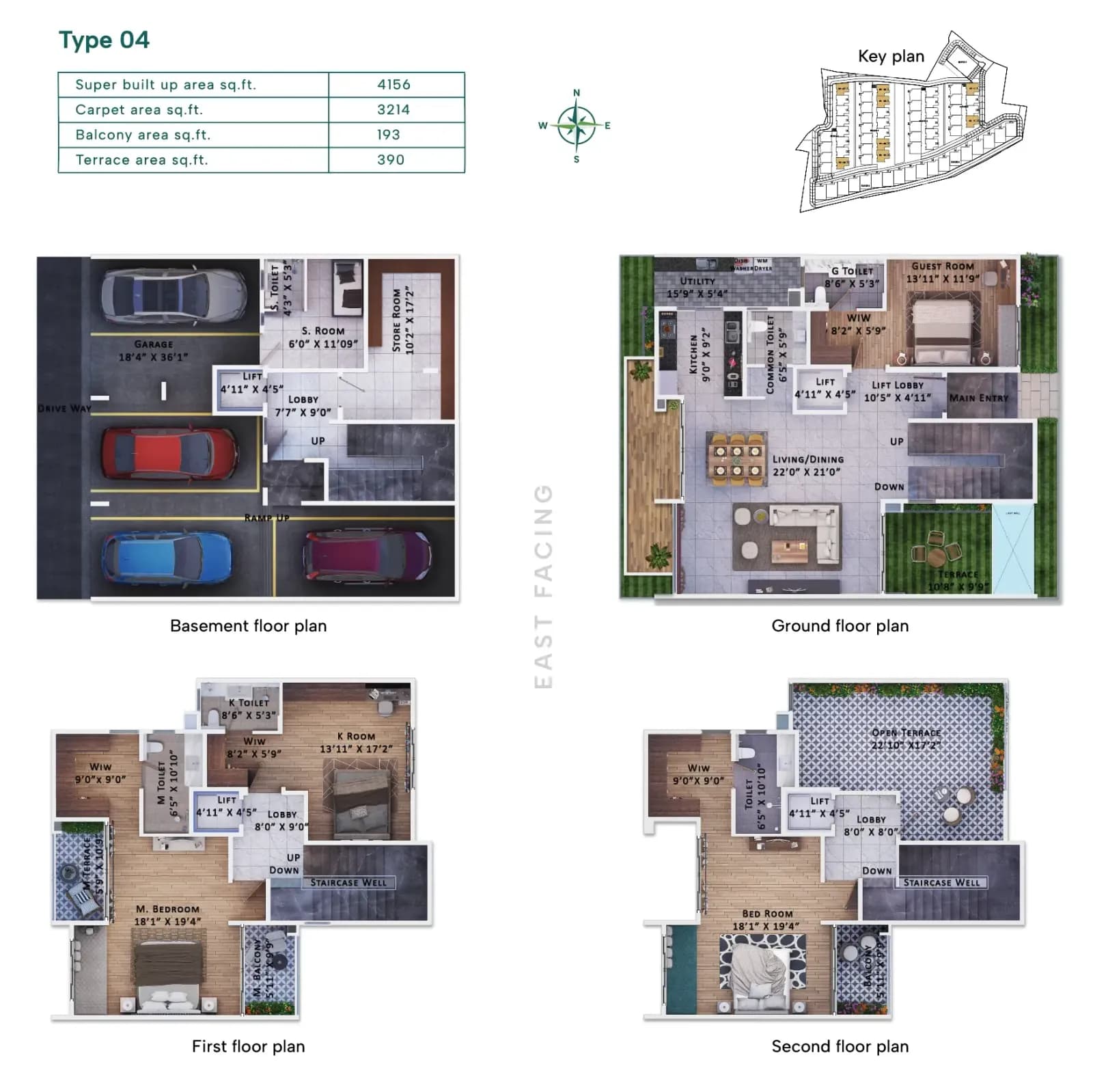 Sattva Springs floor plan: Type 4 Row House Layout