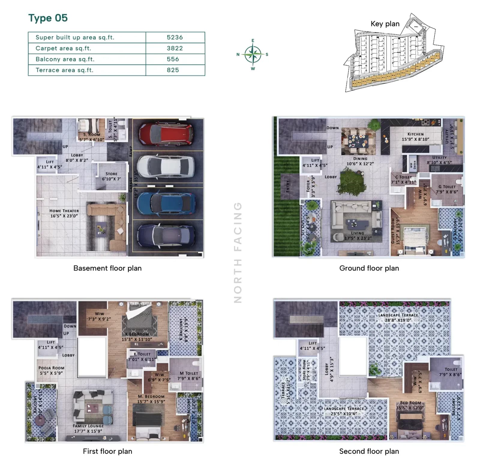 Sattva Springs floor plan: Type 5 Row House Layout