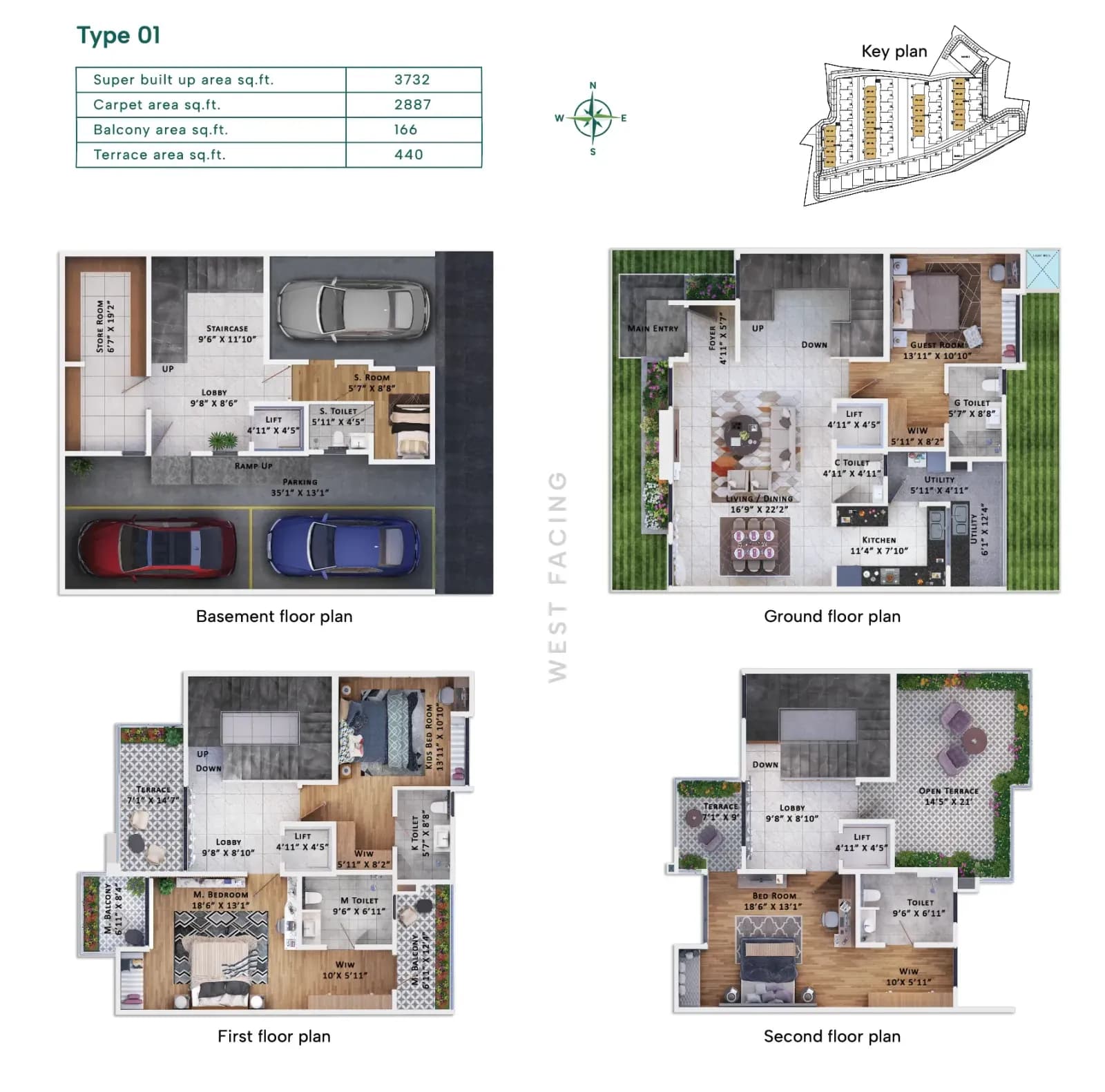 Sattva Springs floor plan: Type 1 Row House Layout