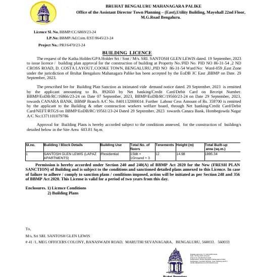 Lapaz: Existing Layout Plan (filed with Karnataka RERA)
