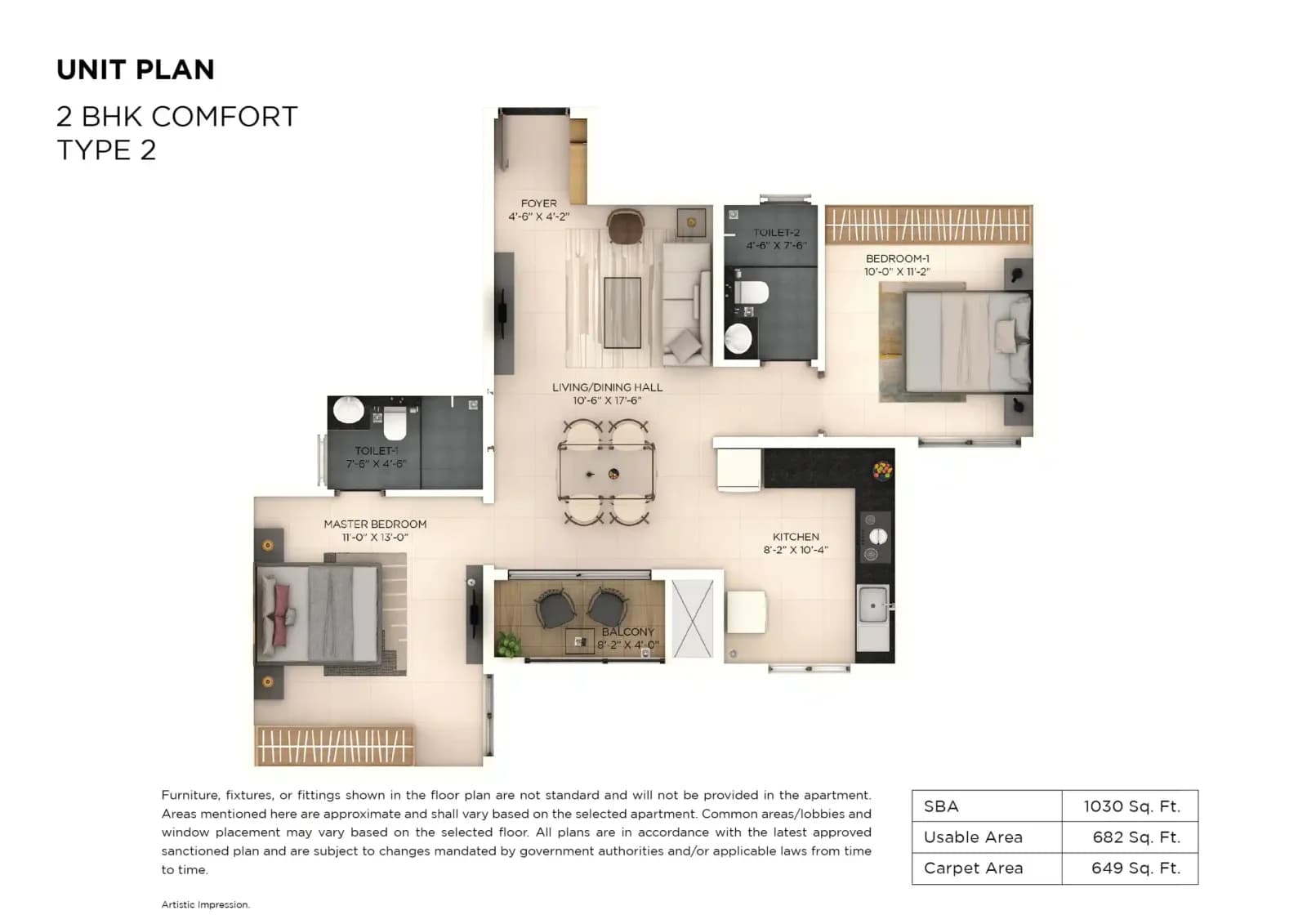 Provident Botanico floor plan: 2 BHK Comfort Floor Plan