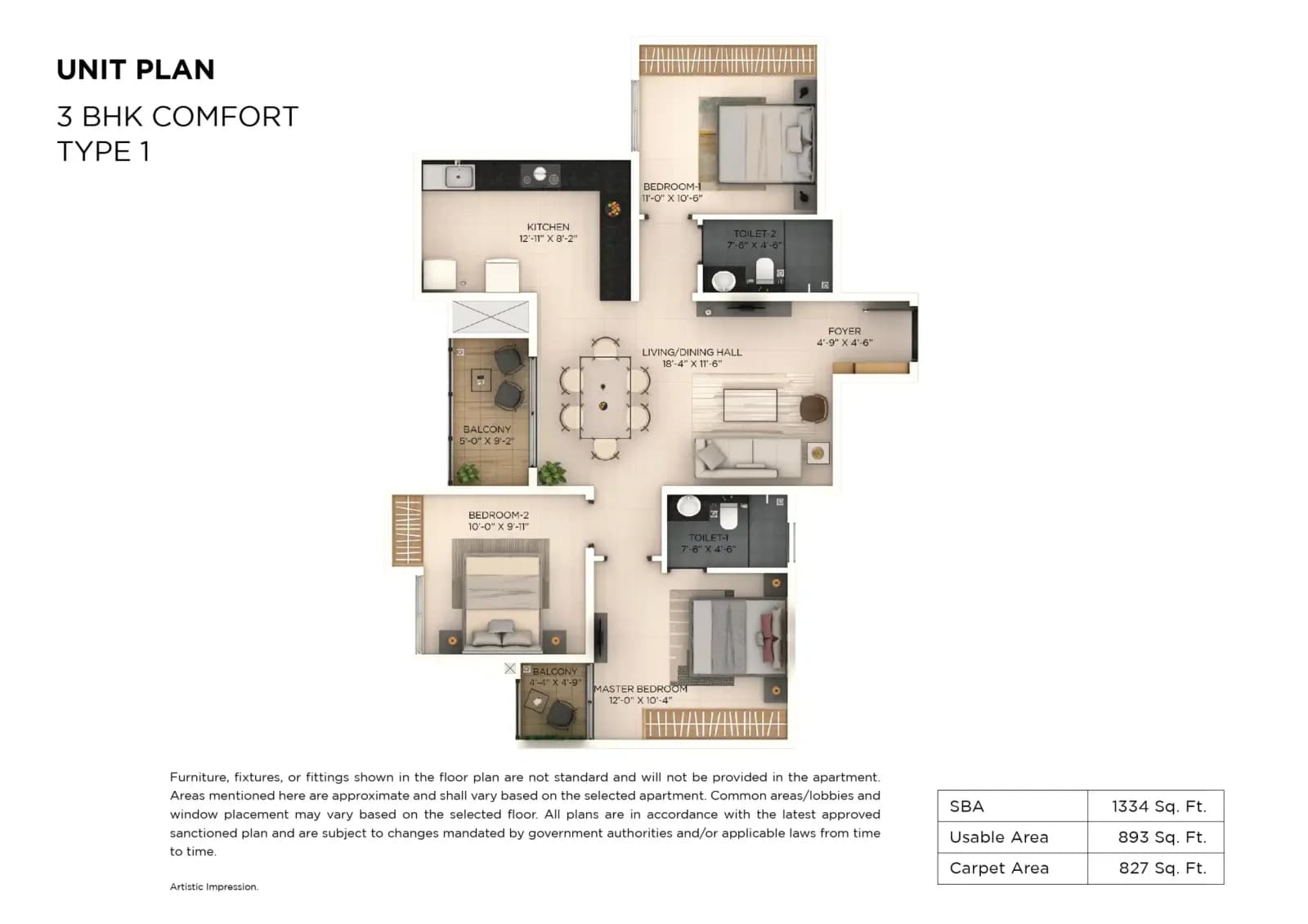 Provident Botanico floor plan: 3 BHK Comfort Floor Plan