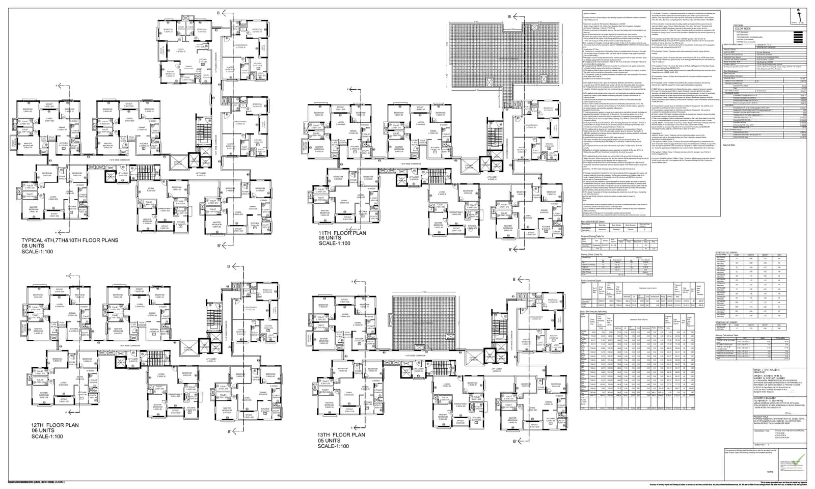 Sapthagiri Nirvana: 15 Typical 4th,7th, and 10th Floor Plan, 11th, 12th and 13th Floor Plan (filed with Karnataka RERA)