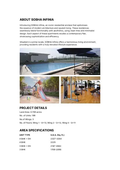 Sobha Infinia: Brochure, page 2 (filed with Karnataka RERA)