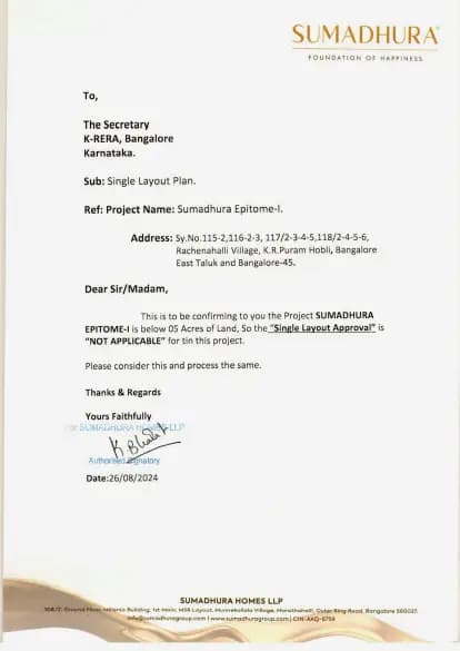 Sumadhura Epitome-I: Existing Layout Plan (filed with Karnataka RERA)