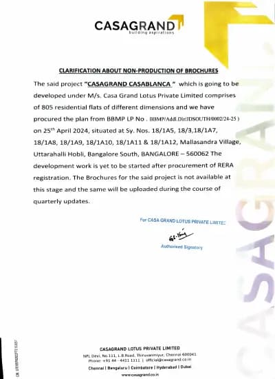 Casagrand Casablanca: Brochure (filed with Karnataka RERA)