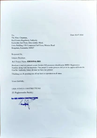 Krishna Iris: Brochure (filed with Karnataka RERA)