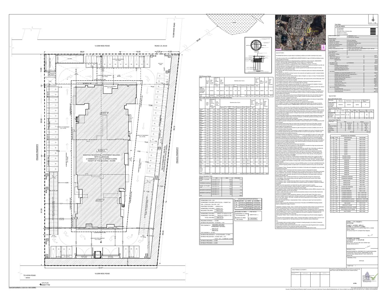 HM Scottsville: Approved plan along with area calculation, page 1 (filed with Karnataka RERA)