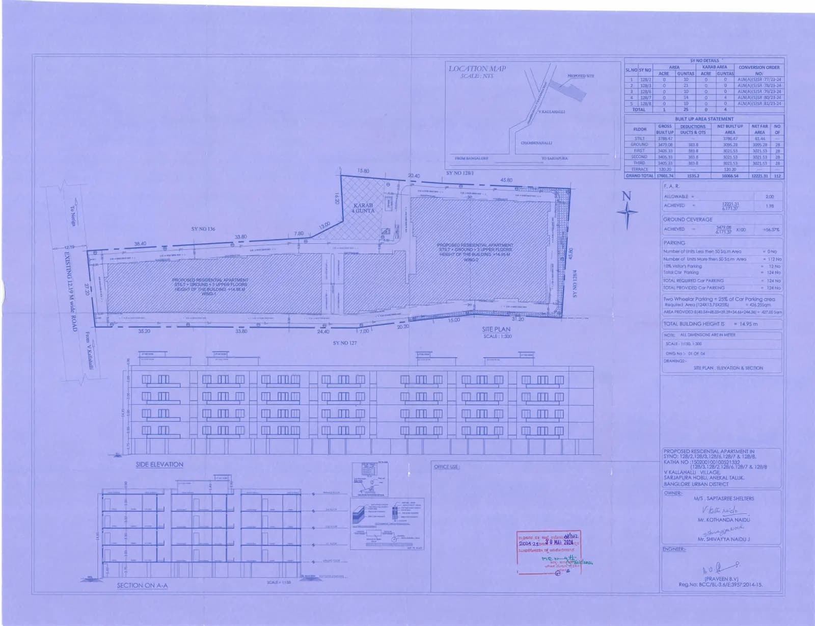 Saptasree Suprabhatam: Original Approved Building Plan, page 1 (filed with Karnataka RERA)