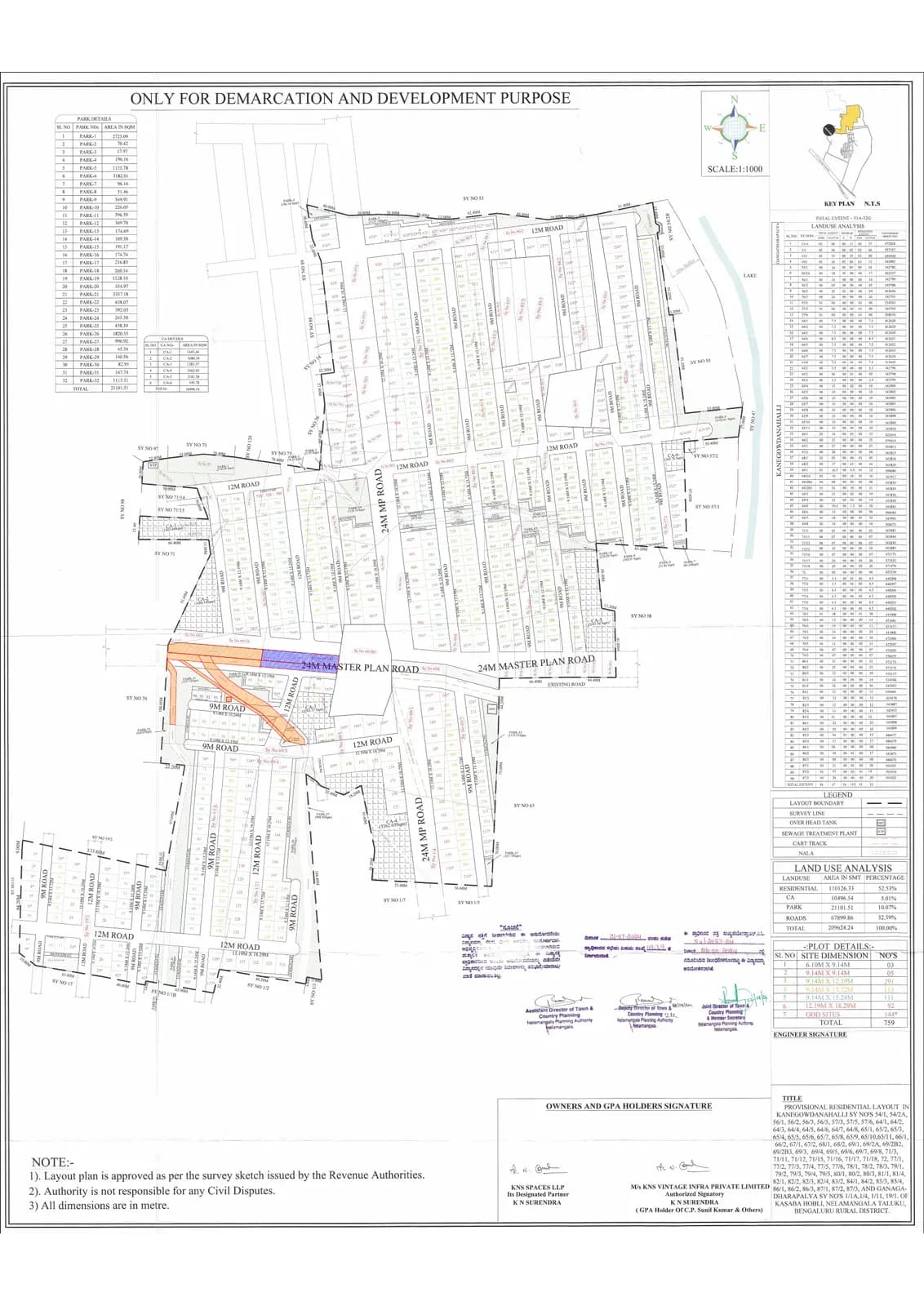 KNS Samooha: B kharab Demarked Layout Plan (filed with Karnataka RERA)