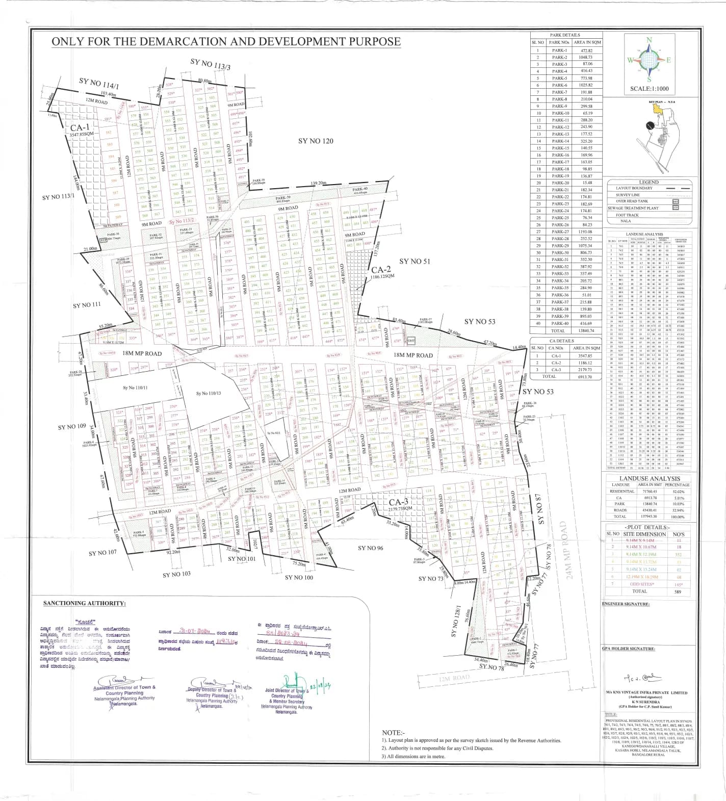 KNS Samooha: Approved Layout Plan/Demarcation Plan (filed with Karnataka RERA)