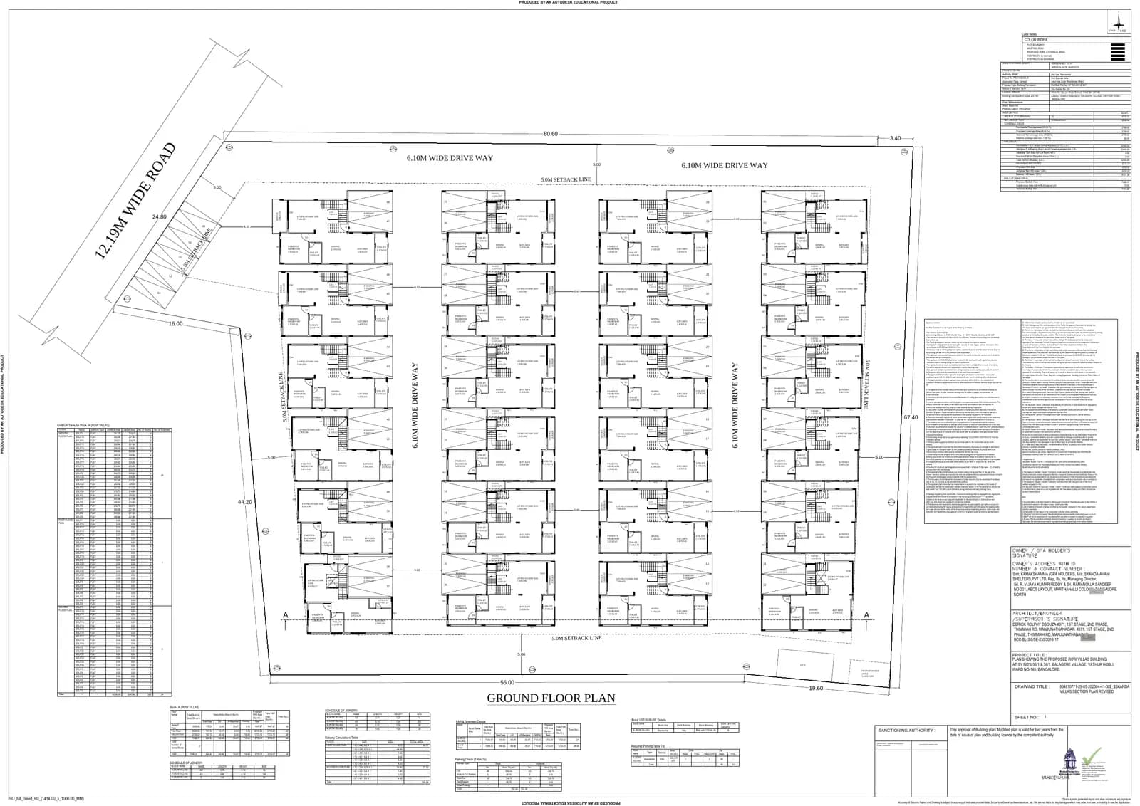Spirit Of One: Approved Building Plan, page 1 (filed with Karnataka RERA)