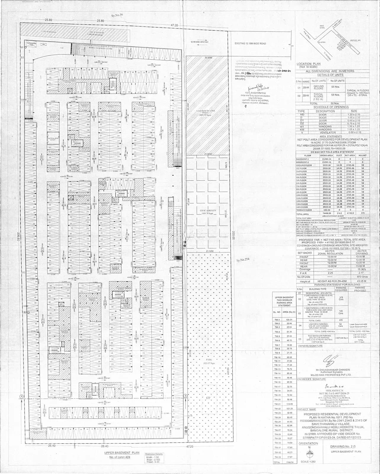 DS Max Sky Fields: 2 UPPER BASEMENT FLOOR PLAN (filed with Karnataka RERA)