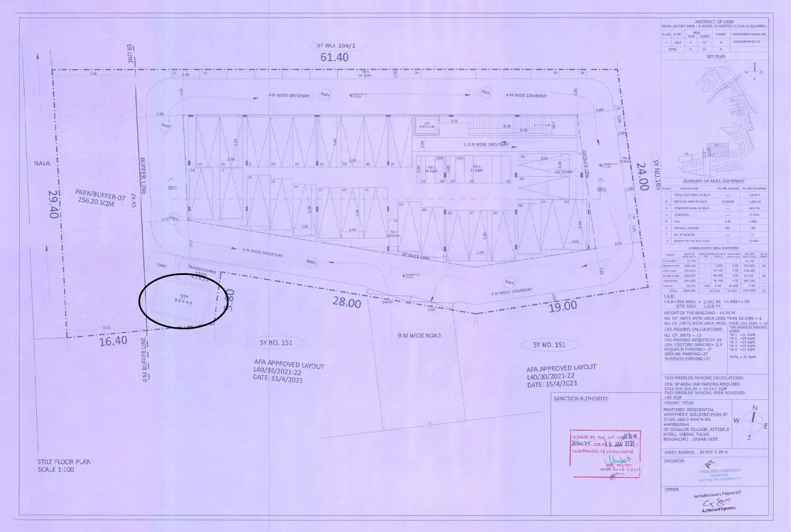 Subha Eden - 1: Approved Building Plan, page 1 (filed with Karnataka RERA)