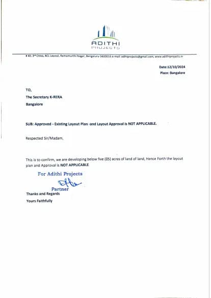 Adithi Elysian: Existing Layout Plan (filed with Karnataka RERA)