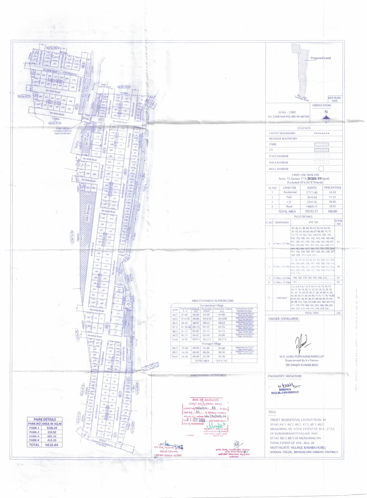 Guru Punvaanii Ernika: Approved Layout Plan/Demarcation Plan (filed with Karnataka RERA)