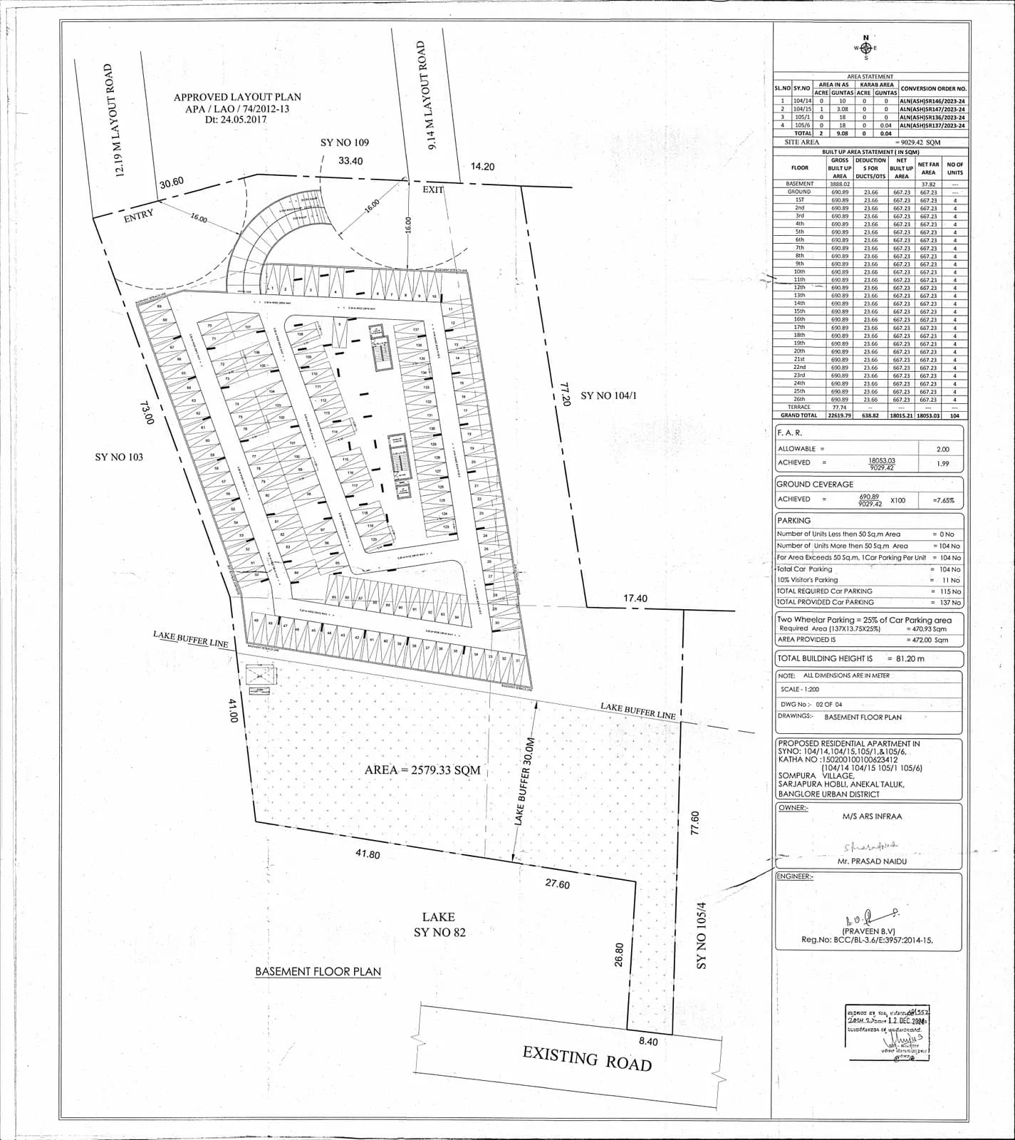 Ars Zurich: BASEMENT FLOOR PLAN (filed with Karnataka RERA)