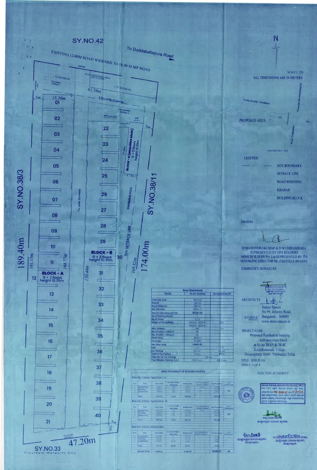 Mims Oakdale I: 11 Approved Building Plan, page 1 (filed with Karnataka RERA)