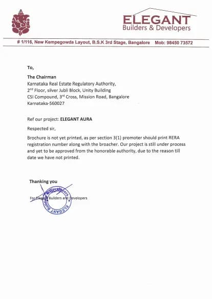 Elegant Aura: Brochure (filed with Karnataka RERA)