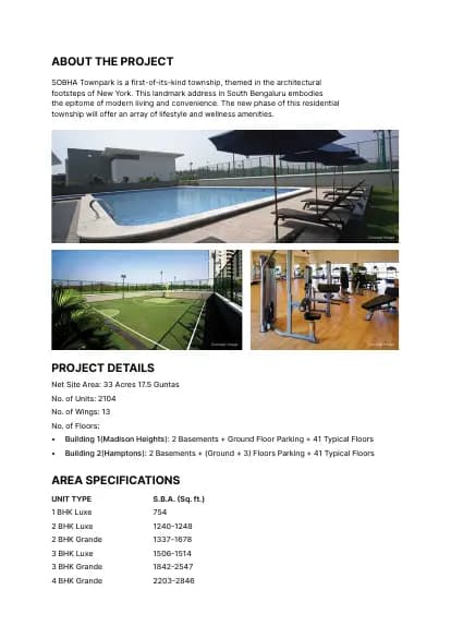 Sobha Madison Heights-Townpark: Brochure, page 2 (filed with Karnataka RERA)