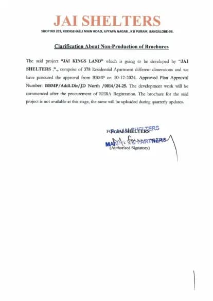 Jai Kings Land: Brochure (filed with Karnataka RERA)