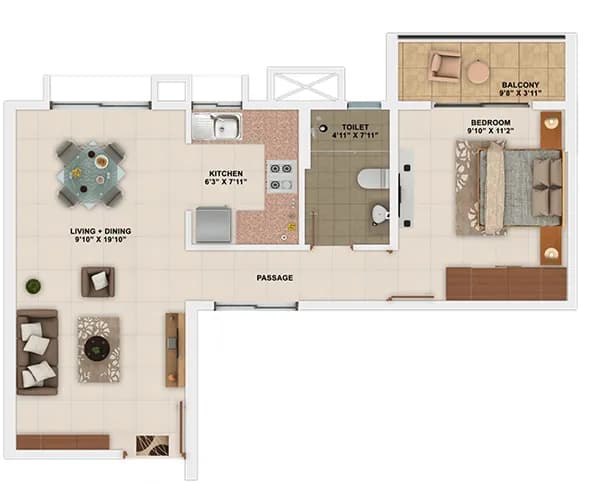 Park Cubix Phase 2 floor plan: Studio floor plan Type 1