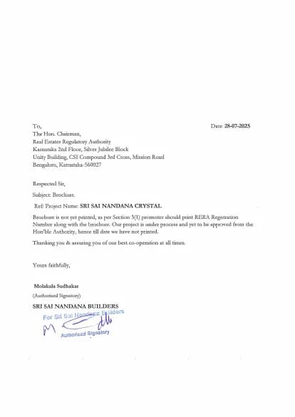 Sri Sai Nandana Crystal: Brochure (filed with Karnataka RERA)