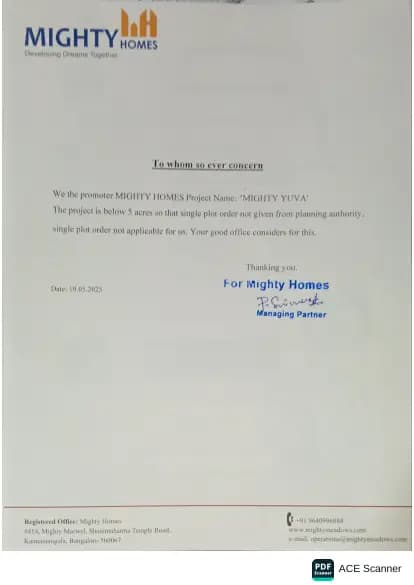 Mighty Yuva: 06 DECLEARATION FOR SINGLE PLOT LAYOUT PLAN (filed with Karnataka RERA)