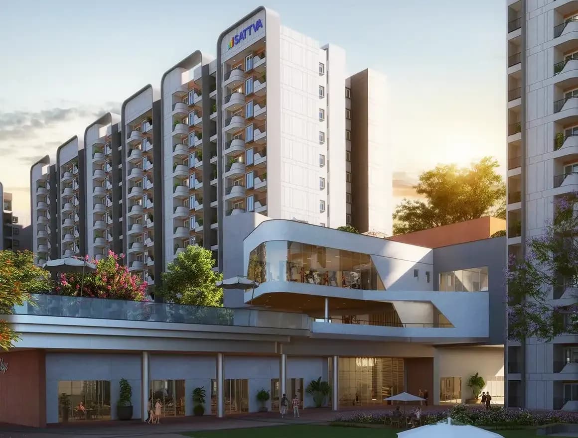 Sattva Vasanta Skye: Clubhouse elevation with rooftop pool (artist’s impression)