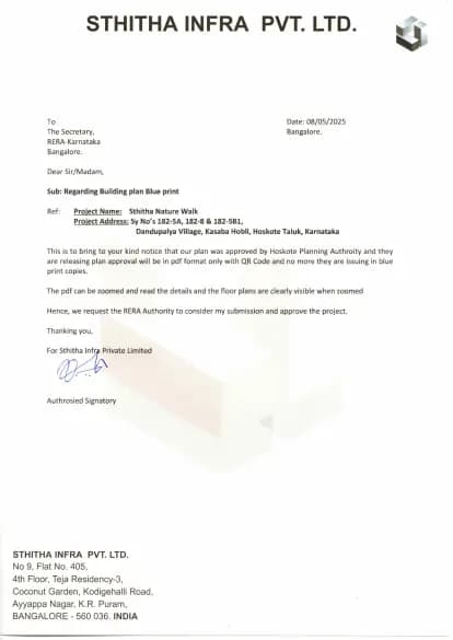 Sthitha Nature Walk: 2 Building plan Blue print (filed with Karnataka RERA)