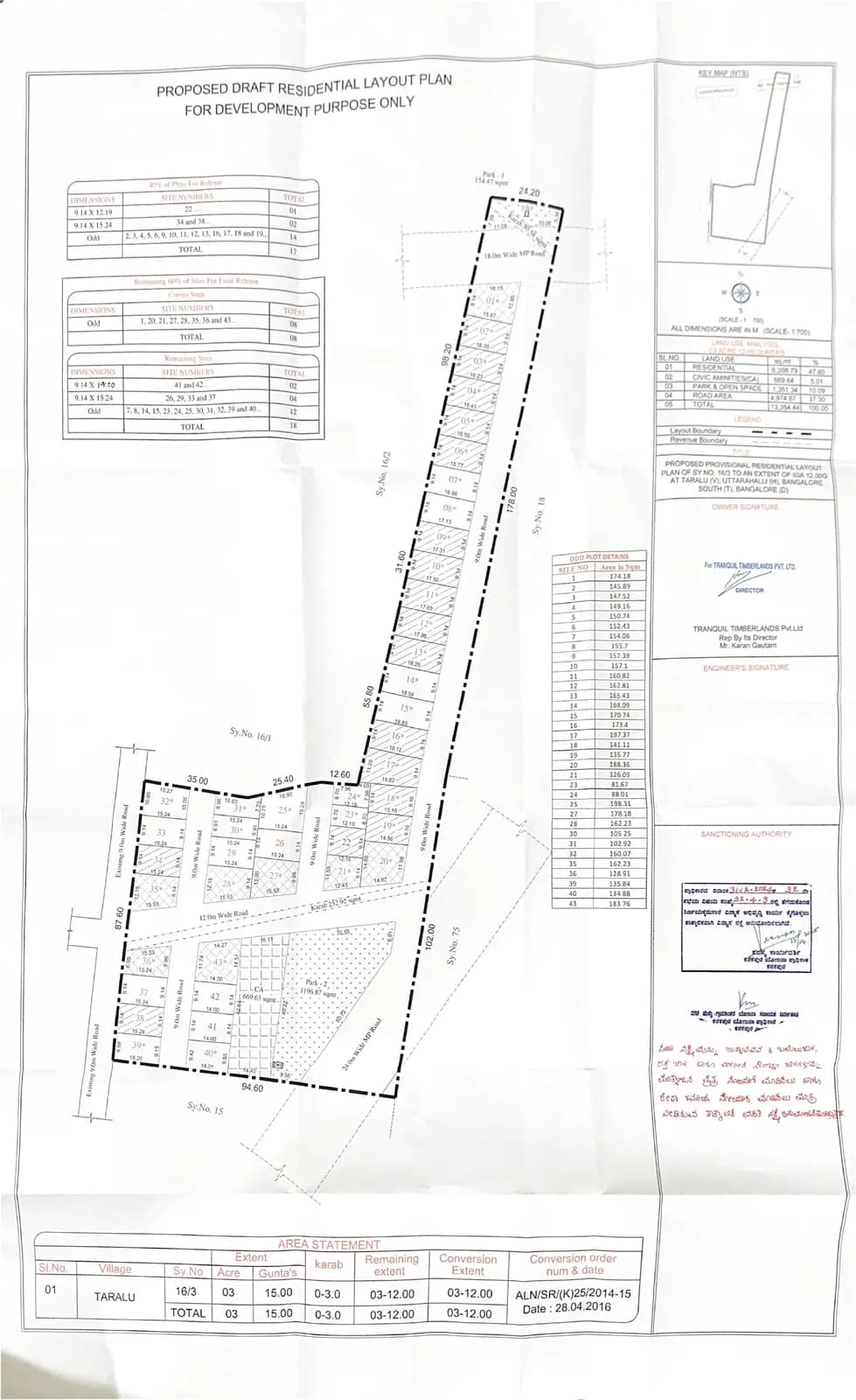 Under The Mango Tree: Approved Layout Plan/Demarcation Plan (filed with Karnataka RERA)