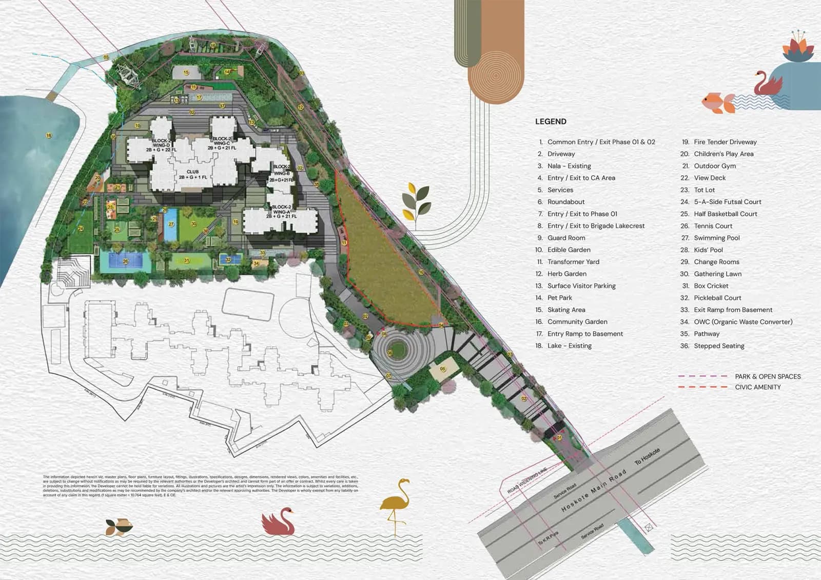 Brigade Lakecrest: Master plan showing towers, amenities and landscape design