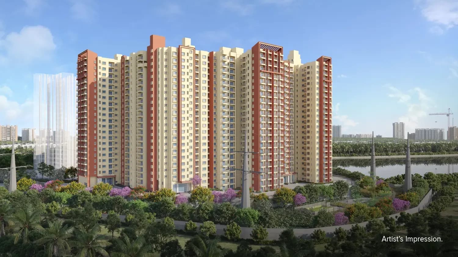 Brigade Lakecrest: Building exterior with landscaping and water features (artist’s impression)