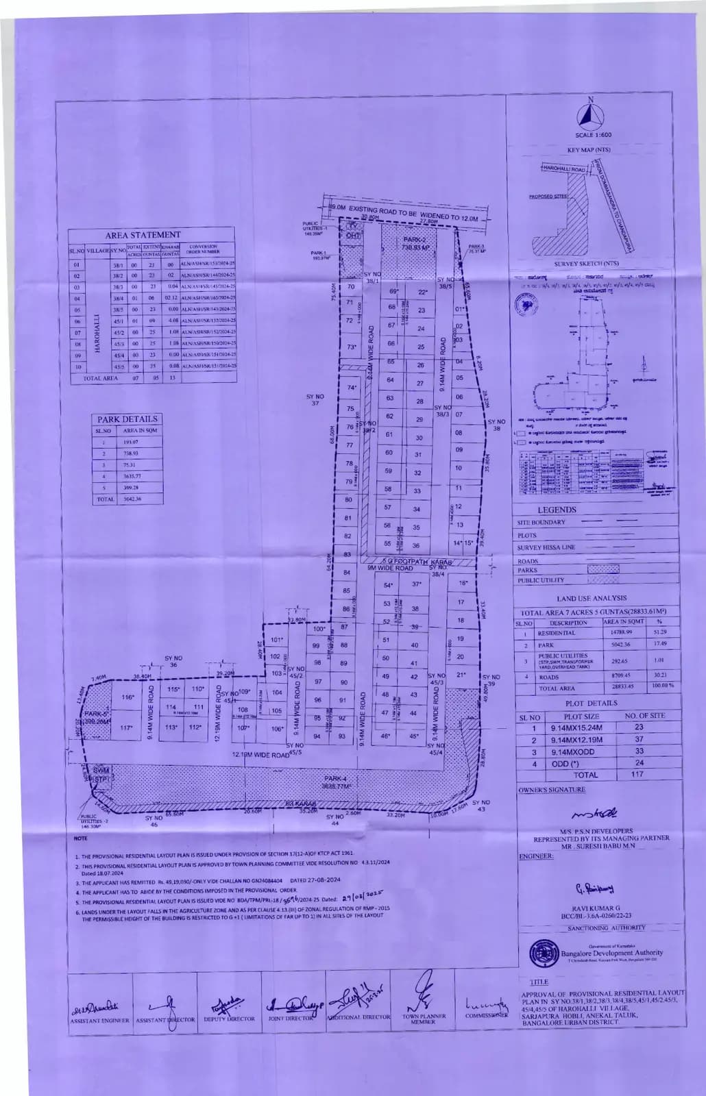 PSN Misty Woods: Approved Layout Plan/Demarcation Plan (filed with Karnataka RERA)